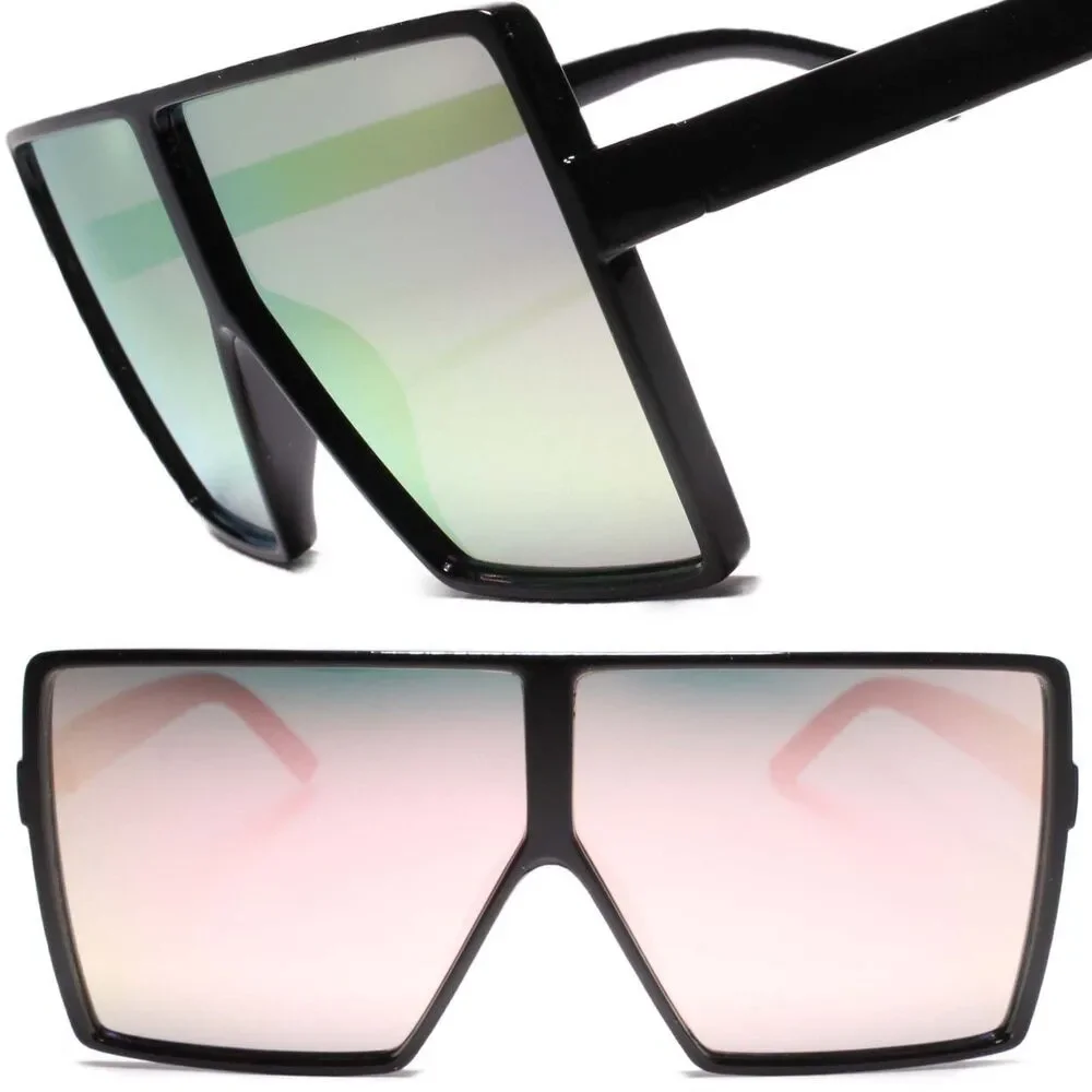 High-End Chic Designer Oversized XL Pink Mirrored Lens Womens Square Sunglasses